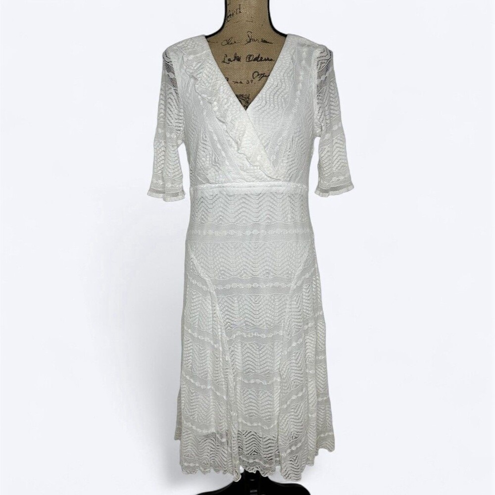 Chris McLaughlin White Lace Dress Bachelorette Party Beach‎ Boho Romantic Sz 14
